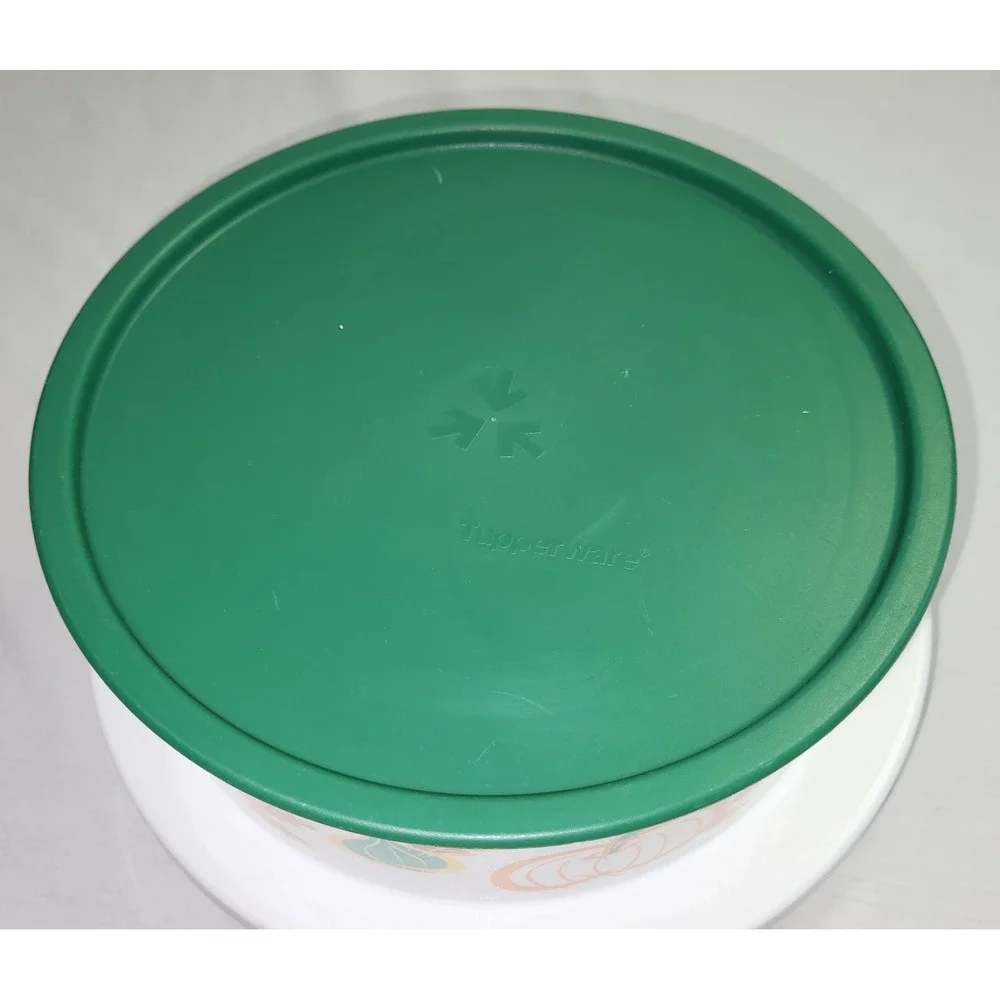 Tupperware Storage Canister Harvest Pumpkin Gourd White Green 9in Round